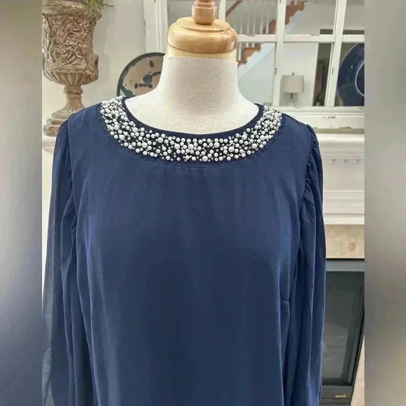 NWT Vince Camuto Navy Embellished Blouse - Picture 3 of 9